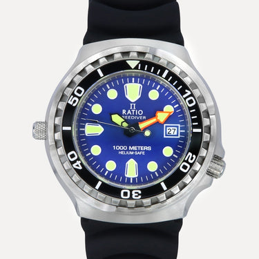 Ratio FreeDiver Version 03 Helium Safe 1000M Sapphire Quartz Blue Dial 1038EF102V-BLU-V03 Men's Watch - Ratiowatches