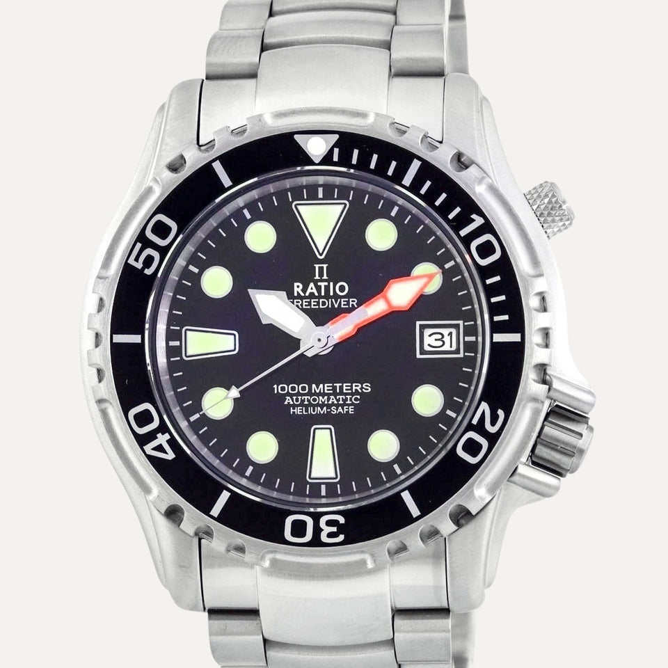 Ratio FreeDiver Helium Safe 1000M Black Dial Stainless Automatic