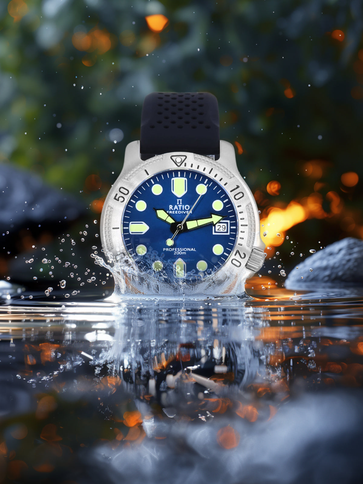 Ratio FreeDiver Professional Sapphire Blue Sunray Dial Quartz RTF023 200M Men's Watch
