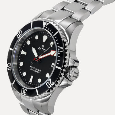 Ratio FreeDiver Sapphire Stainless Steel Black Dial Quartz RTF031 200M Men's Watch - Ratiowatches