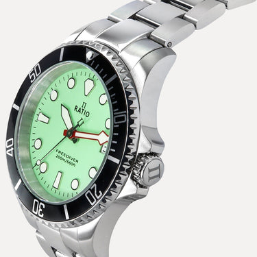 Ratio FreeDiver Sapphire Stainless Steel Green Dial Quartz RTF039 200M Men's Watch - Ratiowatches