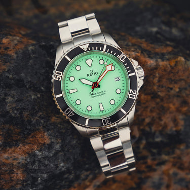 Ratio FreeDiver Sapphire Stainless Steel Green Dial Quartz RTF039 200M Men's Watch - Ratiowatches