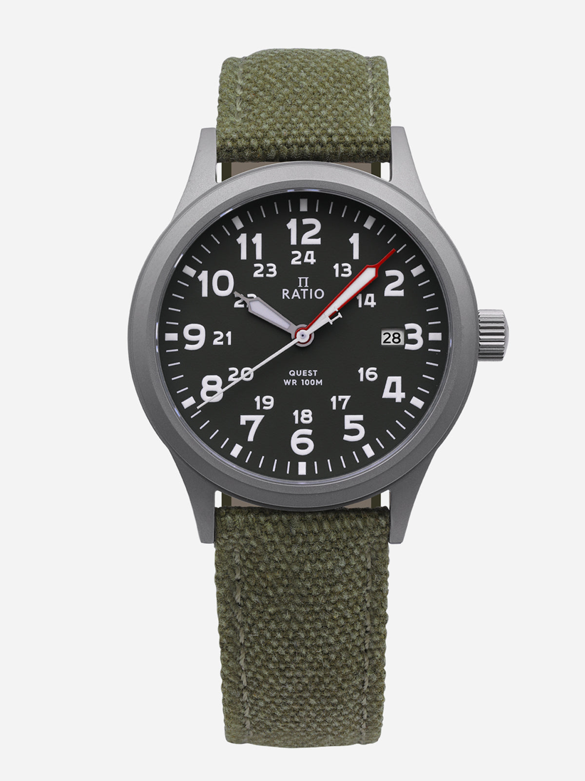 Ratio Quest Men's Field Watch Sapphire Canvas Strap Khaki Green Dial Quartz RTQ029 100M Lewis And Clark Edition